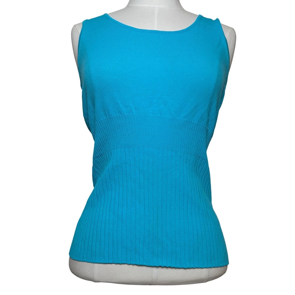 Y2K VTG GEORGE Womens Blue‎ Ribbed Knit Sleeveless Fitted Tank Top Size S